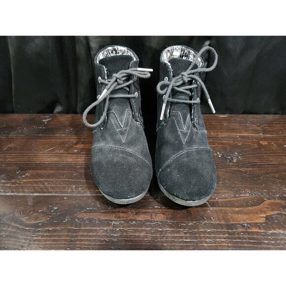 Toms Women's Black Suede Desert Wedge Lace-Up Bootie Sz. 8 - Picture 5 of 9